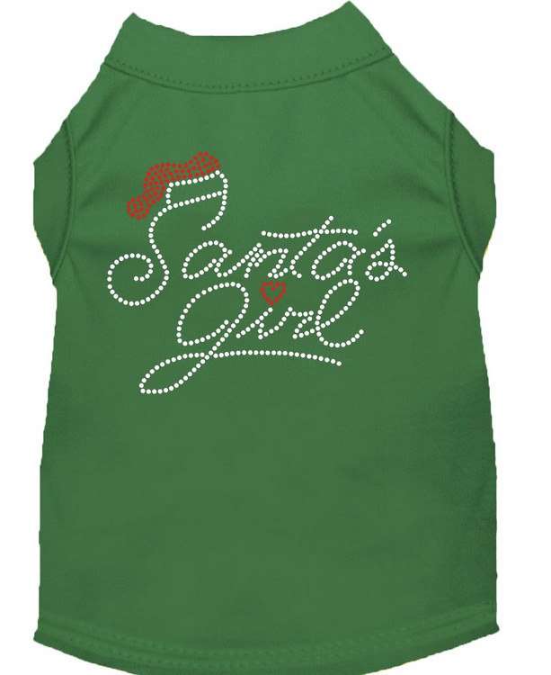 Santa's Girl Rhinestone Dog Shirt Green XS